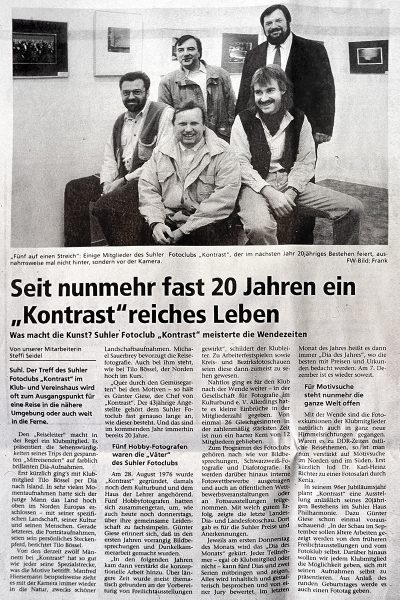 20 Jahre Fotoclub Kontrast Suhl . Freies Wort 1995 (Beitrag: Steffi Seidel, Foto: Karl-Heinz Frank, Repro: Manfred Hiersemann)