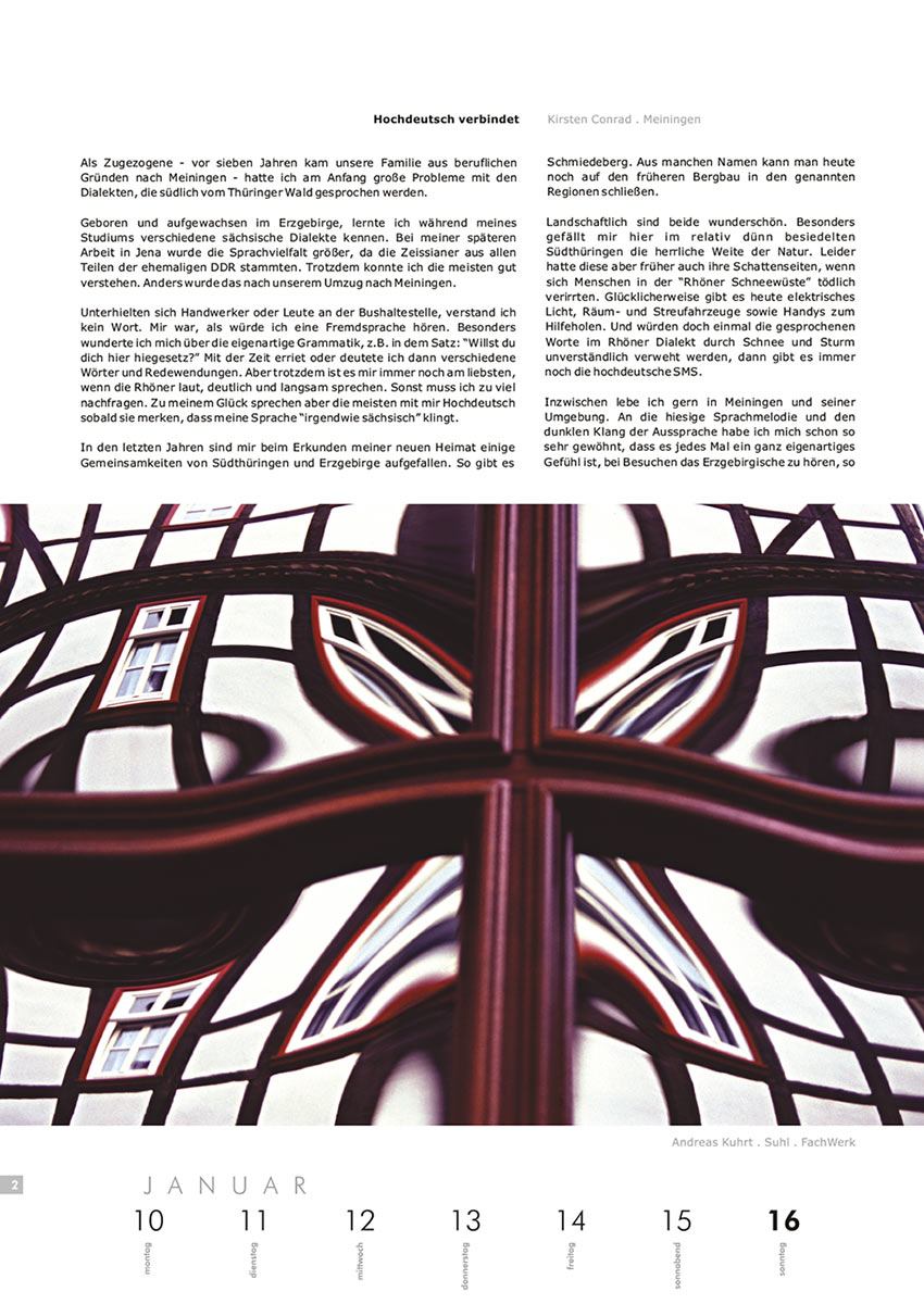 2004-Literaturkalender-Thueringer-Ansichten-2005-02 Hochdeutsch verbindet (Text: Kirsten Conrad) | Fachwerk (Foto: Andreas Kuhrt) . Literaturkalender Thüringer Ansichten 2005