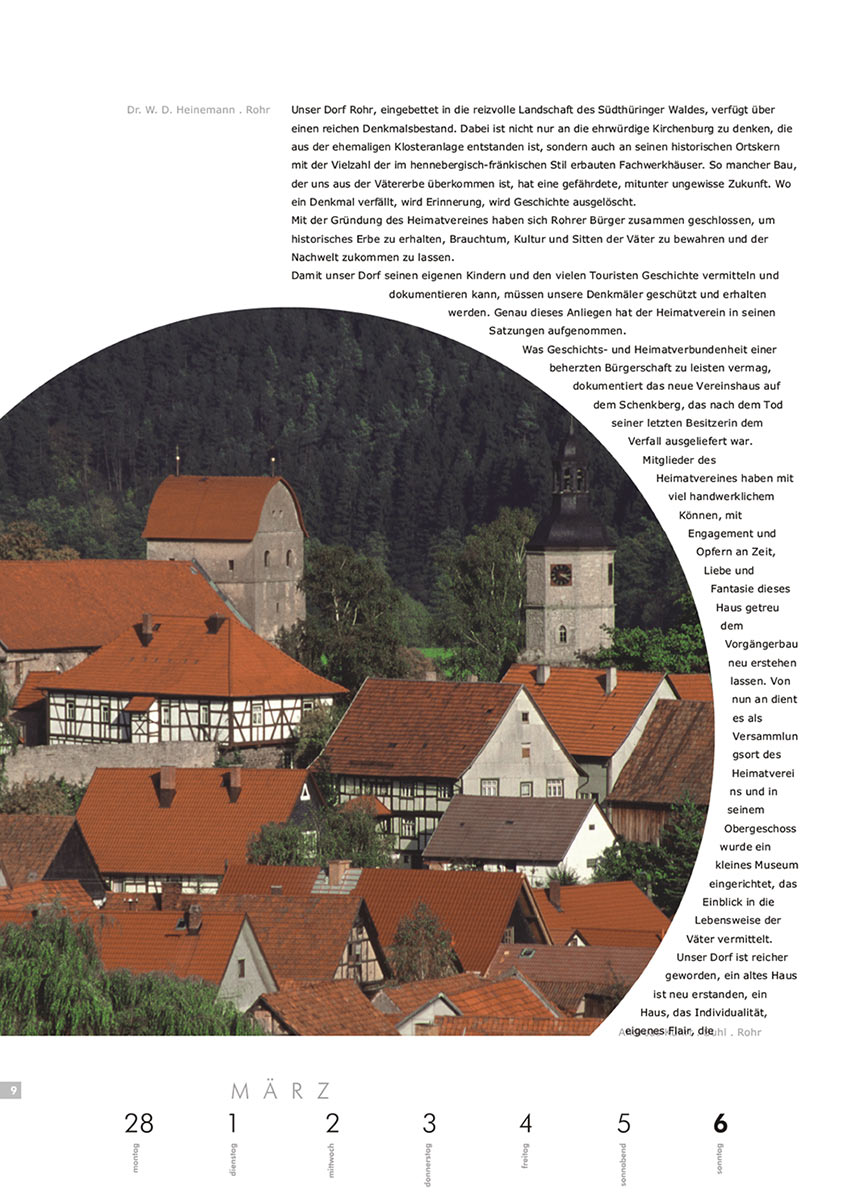 2004-Literaturkalender-Thueringer-Ansichten-2005-09 Unser Dorf Rohr (Text: Dr. W. D. Heinemann) | Rohr (Foto: Andreas Kuhrt) . Literaturkalender Thüringer Ansichten 2005