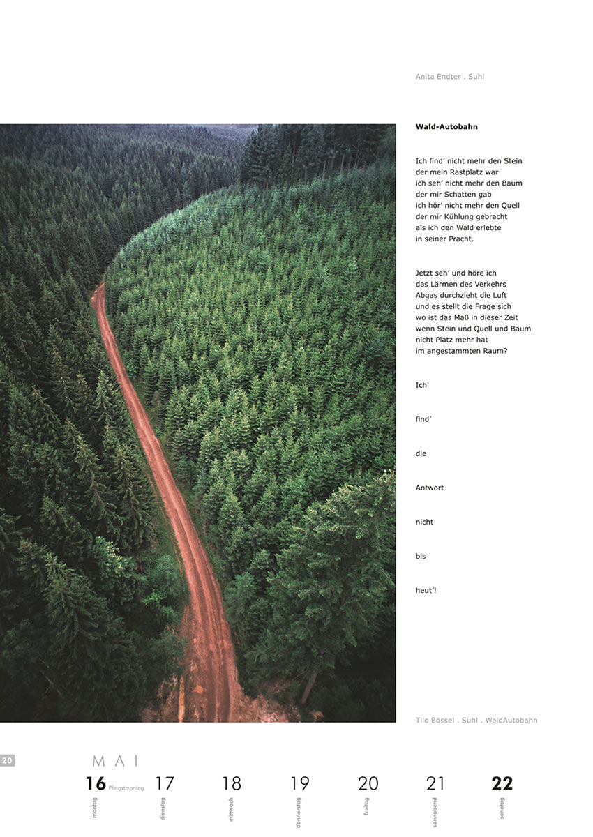 2004-Literaturkalender-Thueringer-Ansichten-2005-20 Wald-Autobahn (Text: Anita Endter) | Waldautobahn (Foto: Tilo Bössel) . Literaturkalender Thüringer Ansichten 2005