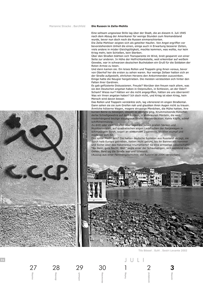 2004-Literaturkalender-Thueringer-Ansichten-2005-26 Die Russen in Zella-Mehlis (Text: Marianne Stracke) | Sestri Levante 2002 (Foto: Tilo Bössel) . Literaturkalender Thüringer Ansichten 2005