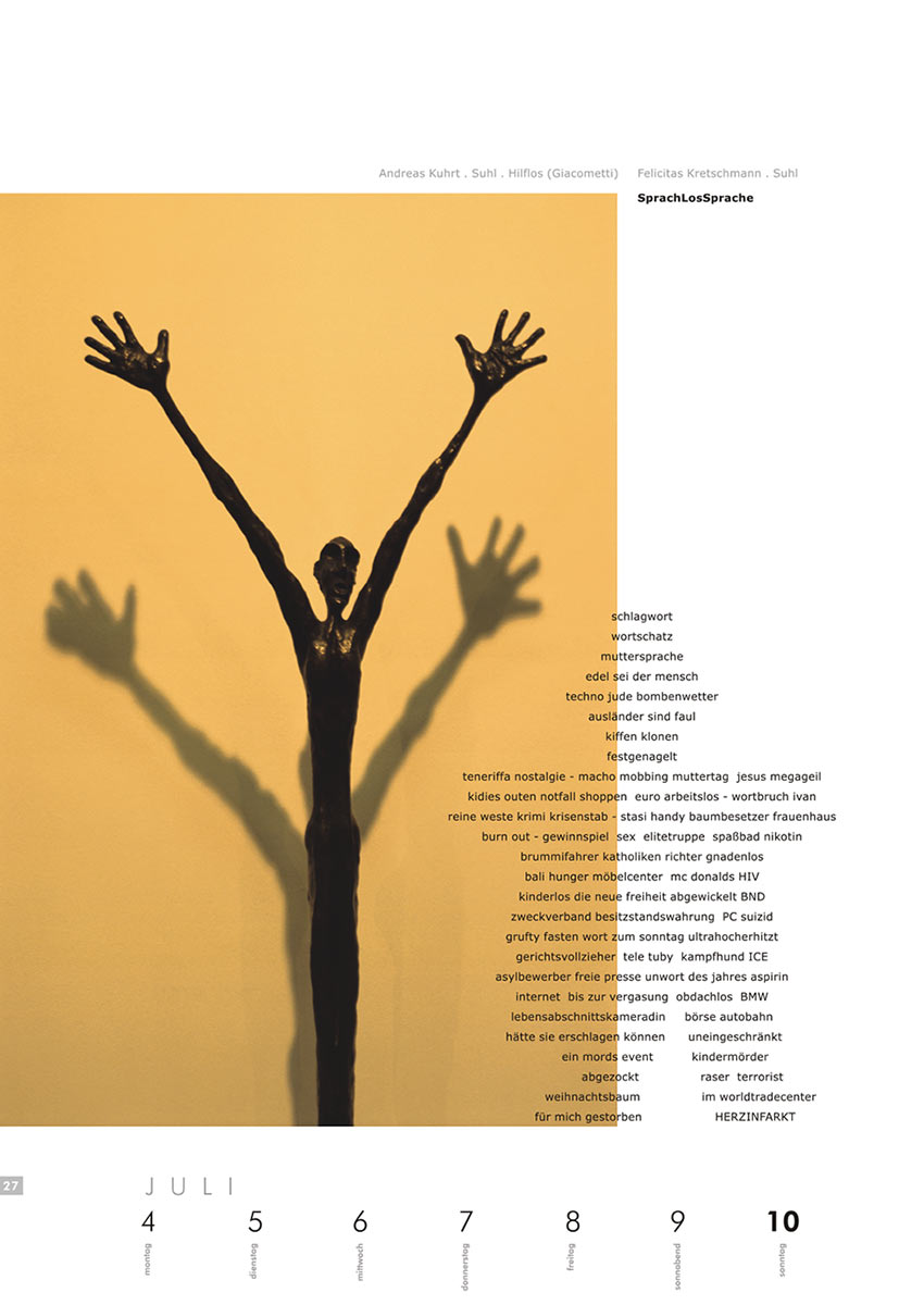 2004-Literaturkalender-Thueringer-Ansichten-2005-27 SprachLosSprache (Text: Felicitas Kretschmann) | Hilflos (Foto: Andreas Kuhrt) . Literaturkalender Thüringer Ansichten 2005