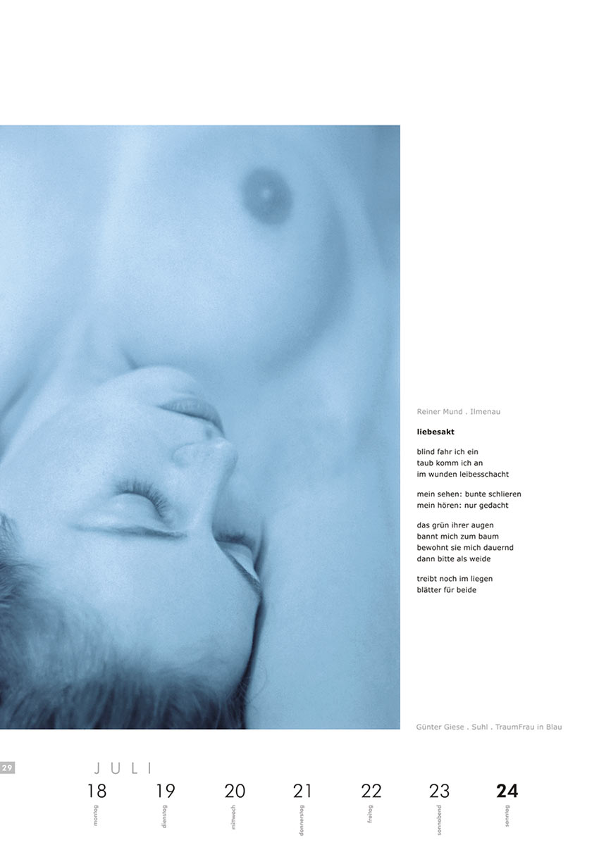 2004-Literaturkalender-Thueringer-Ansichten-2005-29 liebesakt (Text: Reiner Mund) | Traumfrau in Blau (Foto: Günter Giese) . Literaturkalender Thüringer Ansichten 2005