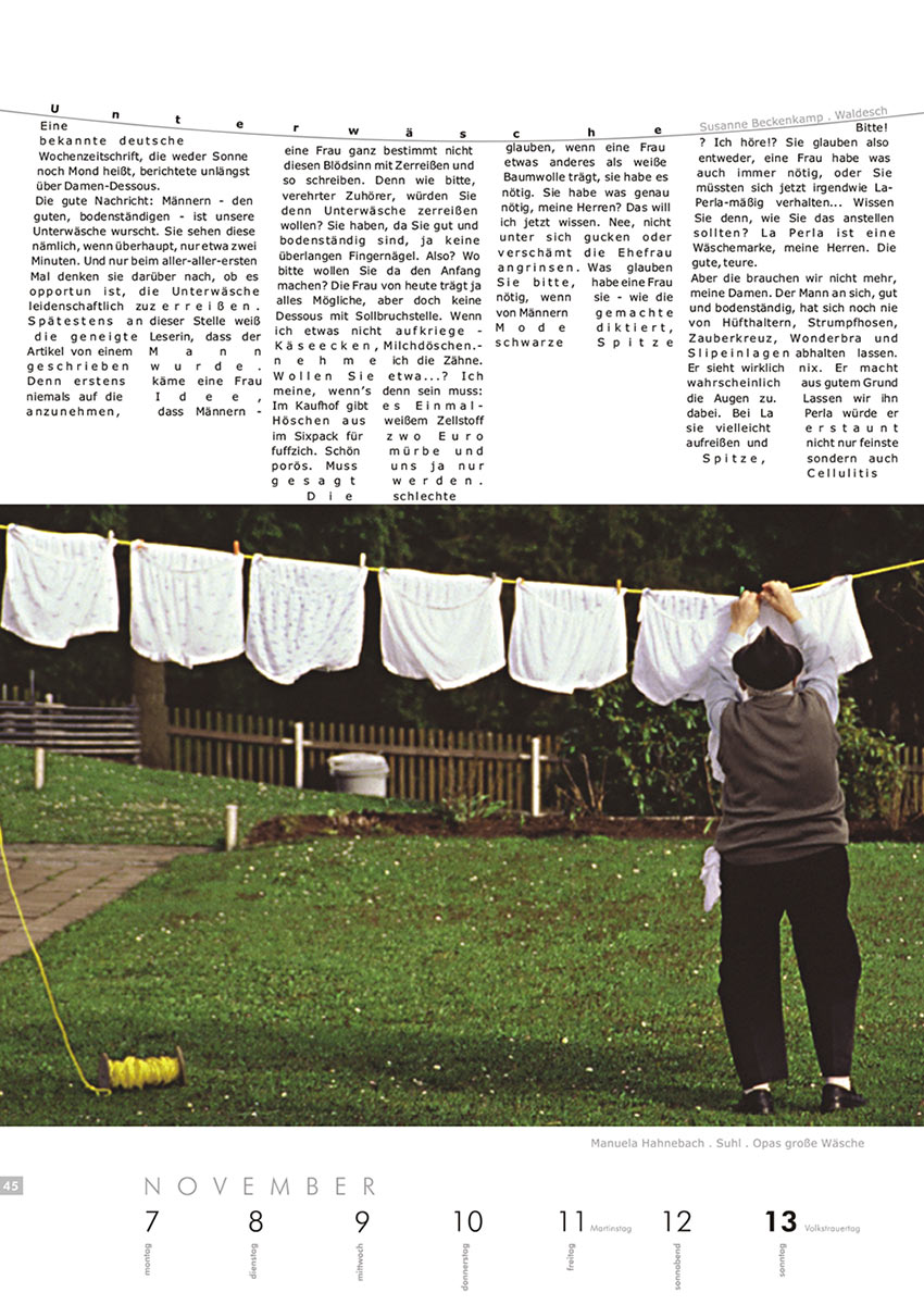 2004-Literaturkalender-Thueringer-Ansichten-2005-45 Unterwäsche (Text: Susanne Beckenkamp) | Opas große Wäsche (Foto: Manuela Hahnebach) . Literaturkalender Thüringer Ansichten 2005