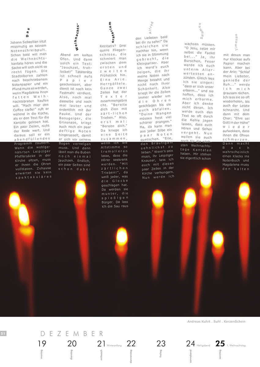 2004-Literaturkalender-Thueringer-Ansichten-2005-51 Das Weihnachtsoratorium (Text: Alfred Salamon) | Kerzenschein (Foto: Andreas Kuhrt) . Literaturkalender Thüringer Ansichten 2005