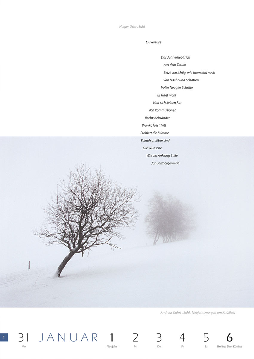 2007-Literaturkalender-Thueringer-Ansichten-2008-01 Ouvertüre (Text: Holger Uske) | Neuahrsmorgen am Knüllfeld (Foto: Andreas Kuhrt) . Literaturkalender Thüringer Ansichten 2008