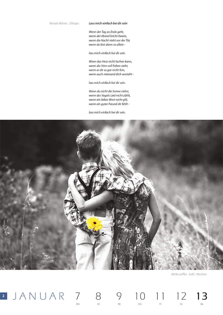 2007-Literaturkalender-Thueringer-Ansichten-2008-02 Lass mich einfach bei dir sein (Text: Renate Börner) | Pärchen (Foto: Mirko Leffler) . Literaturkalender Thüringer Ansichten 2008
