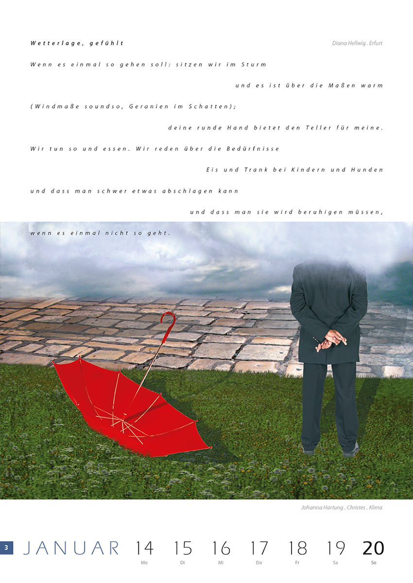 2007-Literaturkalender-Thueringer-Ansichten-2008-03 Wetterlage, gefühlt (Text: Diana Hellwig) | Klima (Foto: Johanna Hartung) . Literaturkalender Thüringer Ansichten 2008