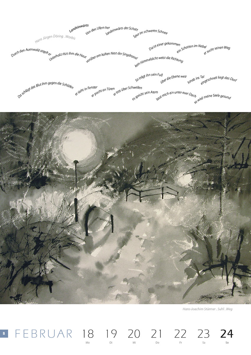 2007-Literaturkalender-Thueringer-Ansichten-2008-08 Landeinwärts (Text: Jürgen Döring) | Weg (Bild: Hans-Joachim Stürmer) . Literaturkalender Thüringer Ansichten 2008