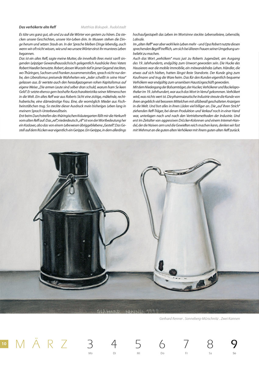2007-Literaturkalender-Thueringer-Ansichten-2008-10 Das verhökerte alte Reff (Text: Matthias Biskupek) | Zwei Kannen (Bild: Gerhard Renner) . Literaturkalender Thüringer Ansichten 2008
