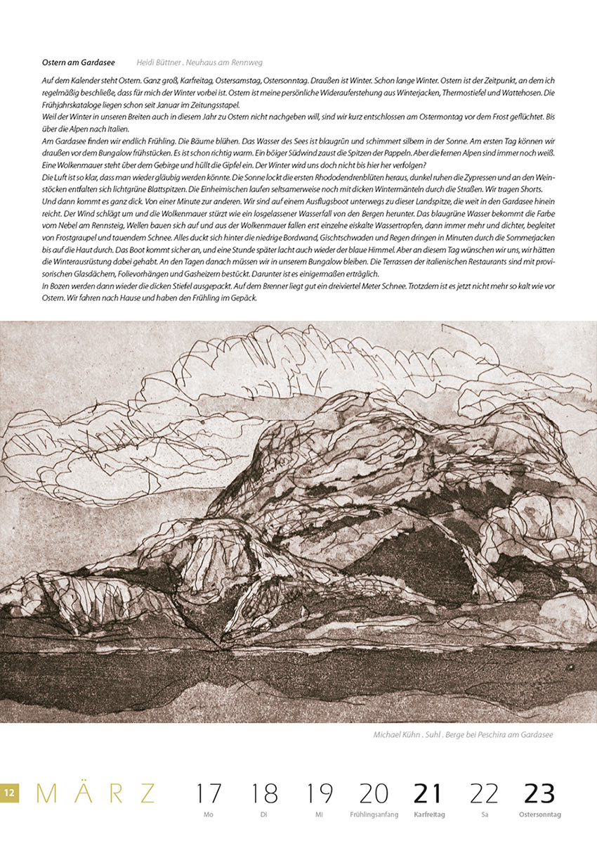 2007-Literaturkalender-Thueringer-Ansichten-2008-12 Ostern am Gardasee (Text: Heidi Büttner) | Berge bei Peschira am Gardasee (Bild: Michael Kühn) . Literaturkalender Thüringer Ansichten 2008