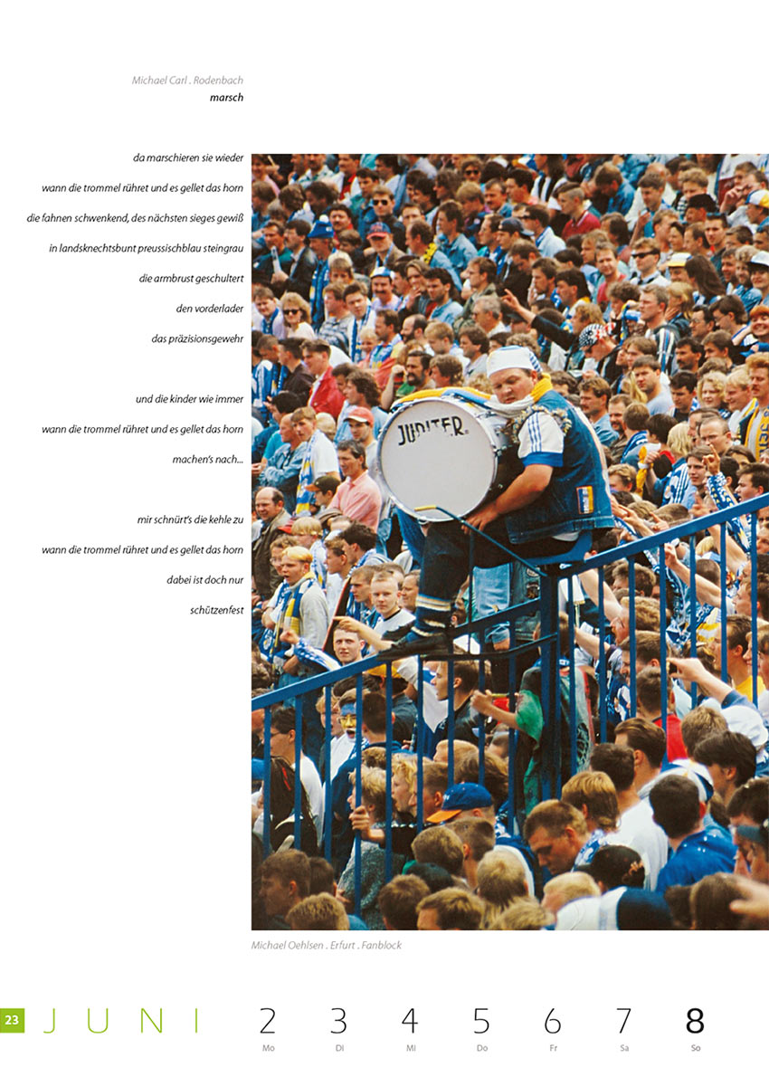 2007-Literaturkalender-Thueringer-Ansichten-2008-23 marsch (Text: Michael Carl) | Fanblock (Foto: Michael Oehlsen) . Literaturkalender Thüringer Ansichten 2008