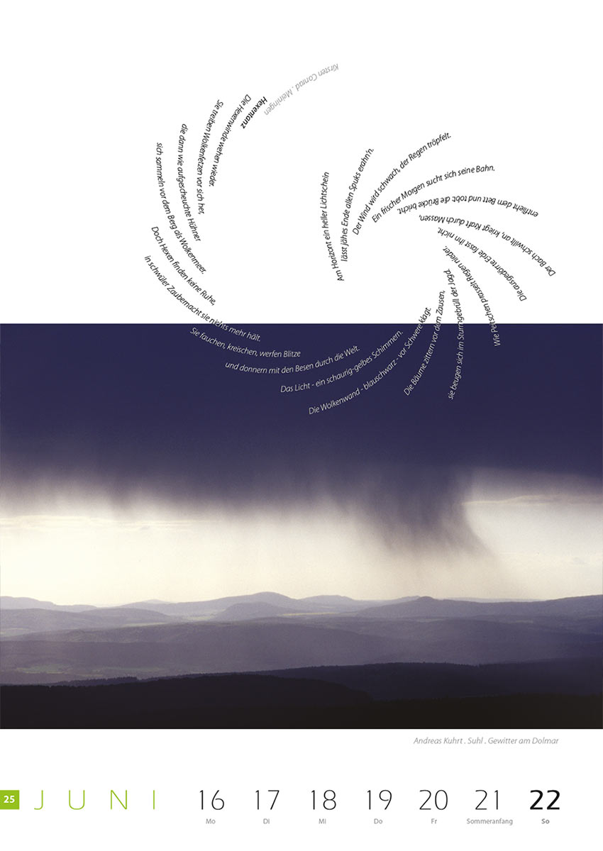 2007-Literaturkalender-Thueringer-Ansichten-2008-25 Hexentanz (Text: Kirsten Conrad) | Gewitter am Dolmar (Foto: Andreas Kuhrt) . Literaturkalender Thüringer Ansichten 2008