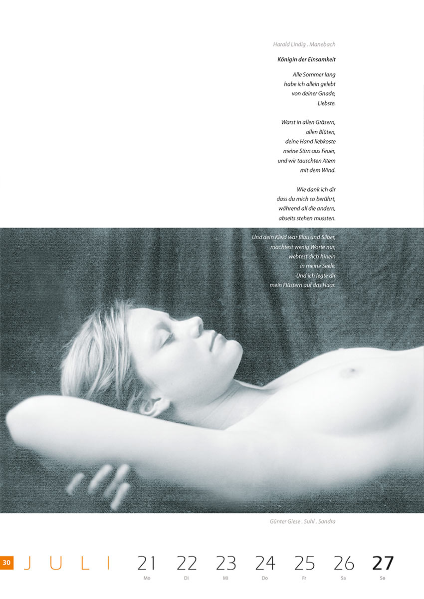 2007-Literaturkalender-Thueringer-Ansichten-2008-30 Königin der Einsamkeit (Text: Harald Lindig) | Sandra (Foto: Günter Giese) . Literaturkalender Thüringer Ansichten 2008