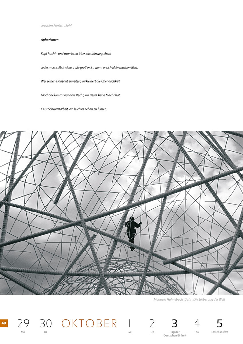 2007-Literaturkalender-Thueringer-Ansichten-2008-40 Aphorismen (Text: Joachim Panten) | Die Eroberung der Welt (Foto: Manuela Hahnebach) . Literaturkalender Thüringer Ansichten 2008