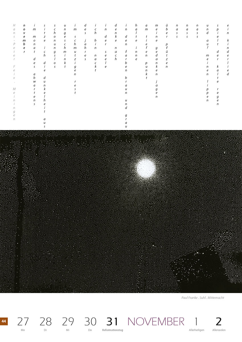 2007-Literaturkalender-Thueringer-Ansichten-2008-44 november (Text: Hans-Peter Feix) | Mitternacht (Foto: Paul Franke) . Literaturkalender Thüringer Ansichten 2008