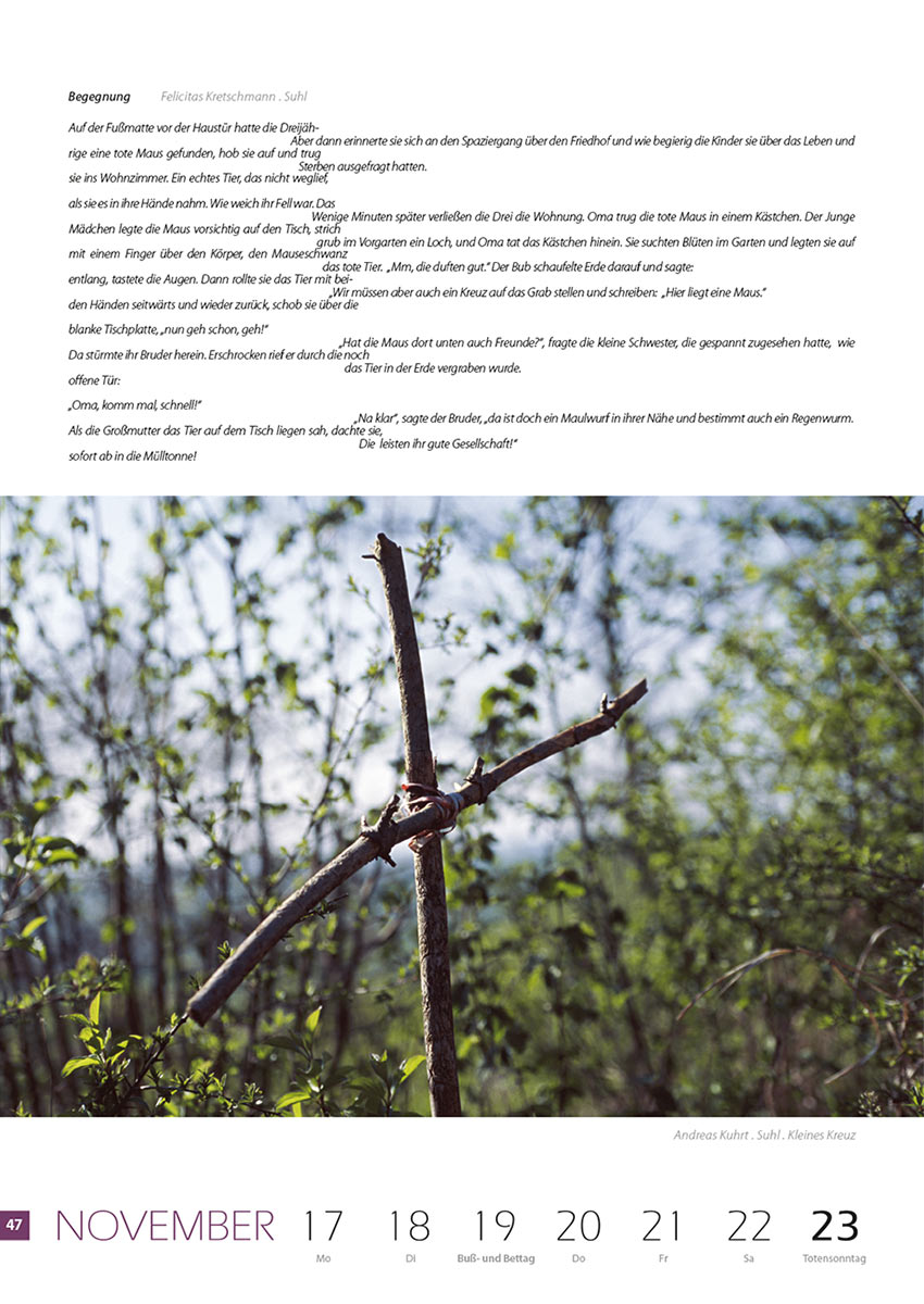 2007-Literaturkalender-Thueringer-Ansichten-2008-47 Begegnung (Text: Felicitas Kretschmann) | Kleines Kreuz (Foto: Andreas Kuhrt) . Literaturkalender Thüringer Ansichten 2008