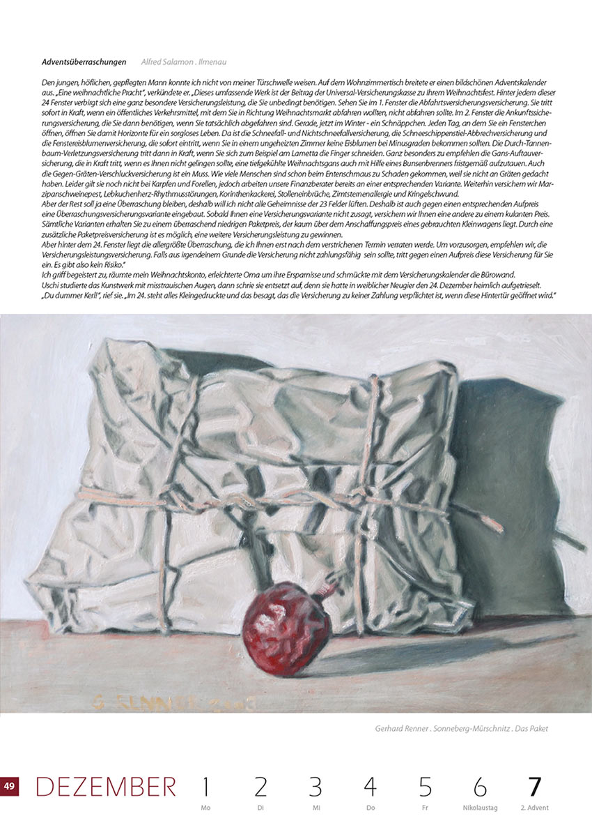 2007-Literaturkalender-Thueringer-Ansichten-2008-49 Adventsüberraschungen (Text: Alfred Salamon) | Das Paket (Bild: Gerhard Renner) . Literaturkalender Thüringer Ansichten 2008