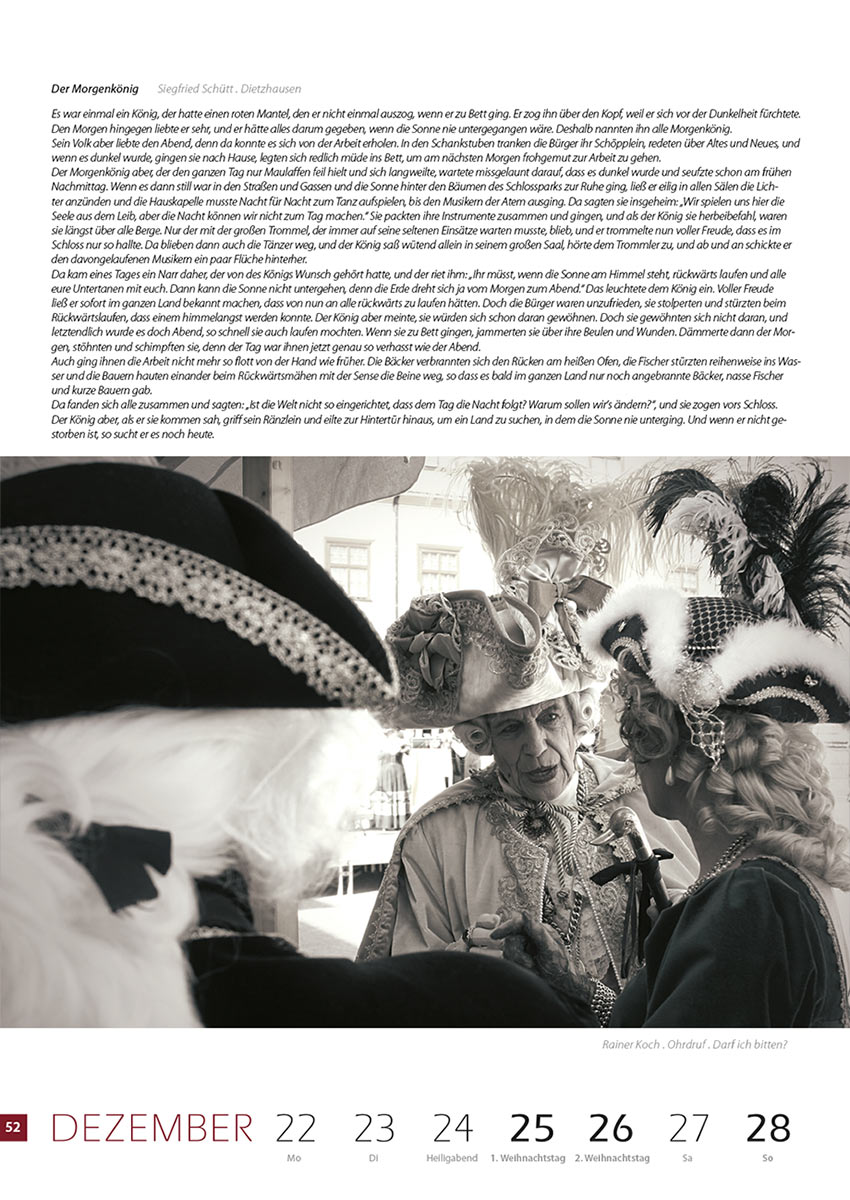 2007-Literaturkalender-Thueringer-Ansichten-2008-52 Der Morgenkönig (Text: Siegfried Schütt) | Darf ich bitten? (Foto: Rainer Koch) . Literaturkalender Thüringer Ansichten 2008