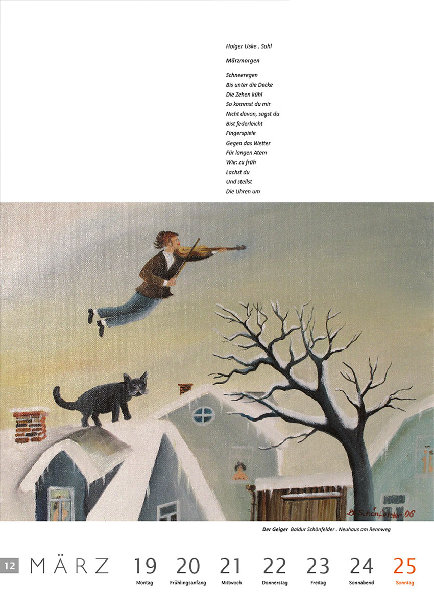 2011-Literaturkalender-Thueringer-Ansichten-2012-12 Märzmorgen (Text: Holger Uske) | Der Geiger (Bild: Baldur Schönfelder) . Literaturkalender Thüringer Ansichten 2012