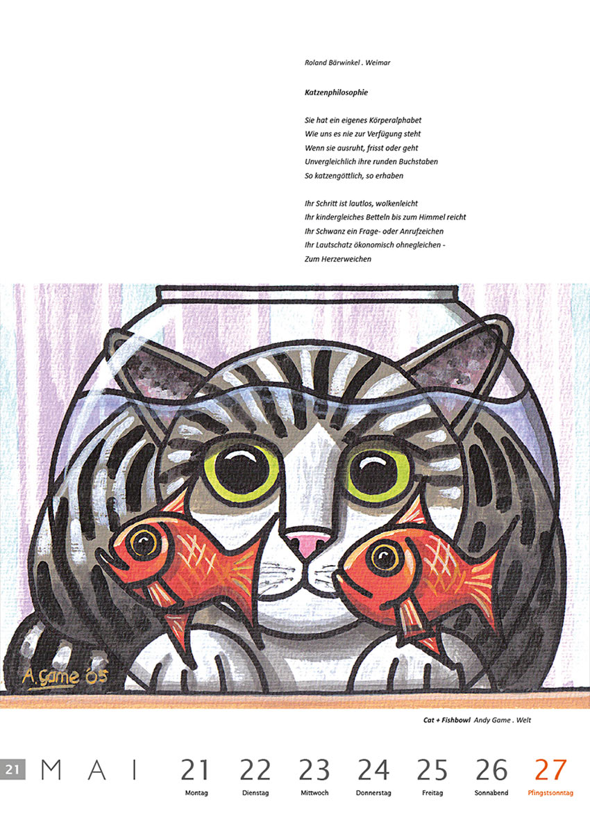 2011-Literaturkalender-Thueringer-Ansichten-2012-21 Katzenphilosophie (Text: Roland Bärwinkel) | Cat + Fishbowl (Bild: Andy Game) . Literaturkalender Thüringer Ansichten 2012