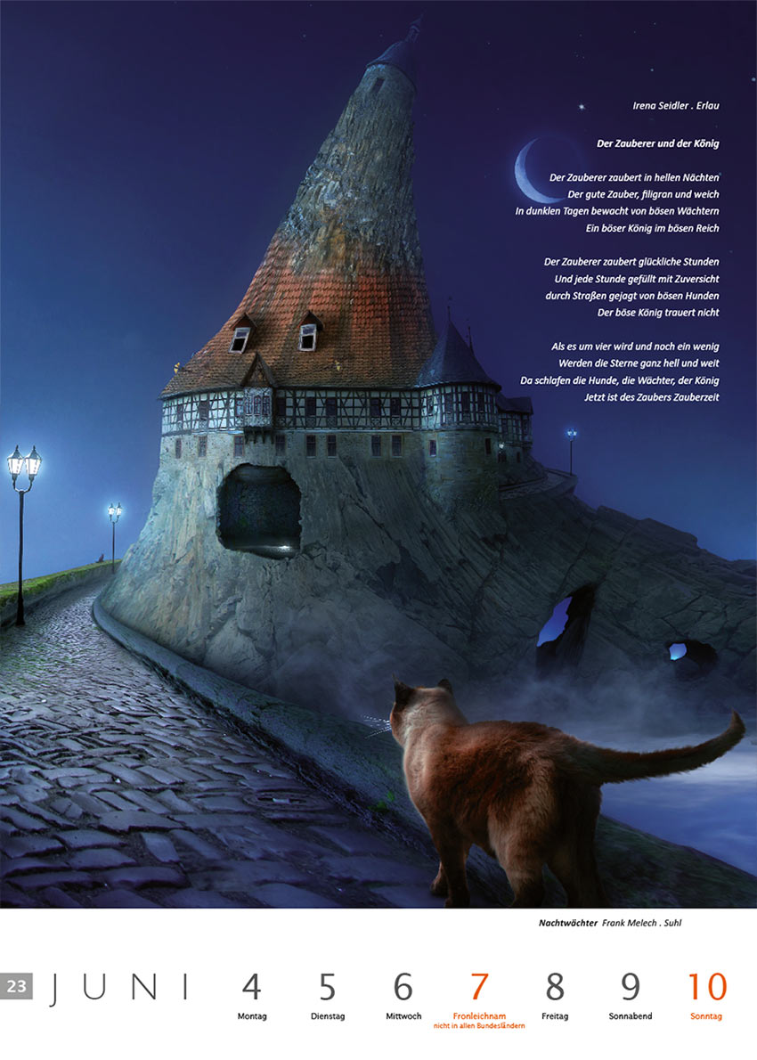 2011-Literaturkalender-Thueringer-Ansichten-2012-23 Der Zauberer und der König (Text: Irena Seidler) | Nachtwächter (Fotocollage: Frank Melech) . Literaturkalender Thüringer Ansichten 2012
