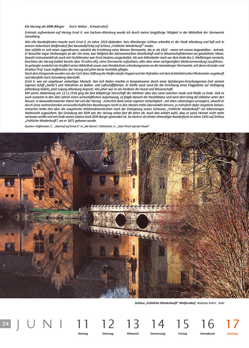 2011-Literaturkalender-Thueringer-Ansichten-2012-24 Ein Herzog als DDR-Bürger (Text: Karin Weber) | Schloss "Fröhliche Wiederkunft" Wolfersdorf (Foto: Andreas Kuhrt) . Literaturkalender Thüringer Ansichten 2012