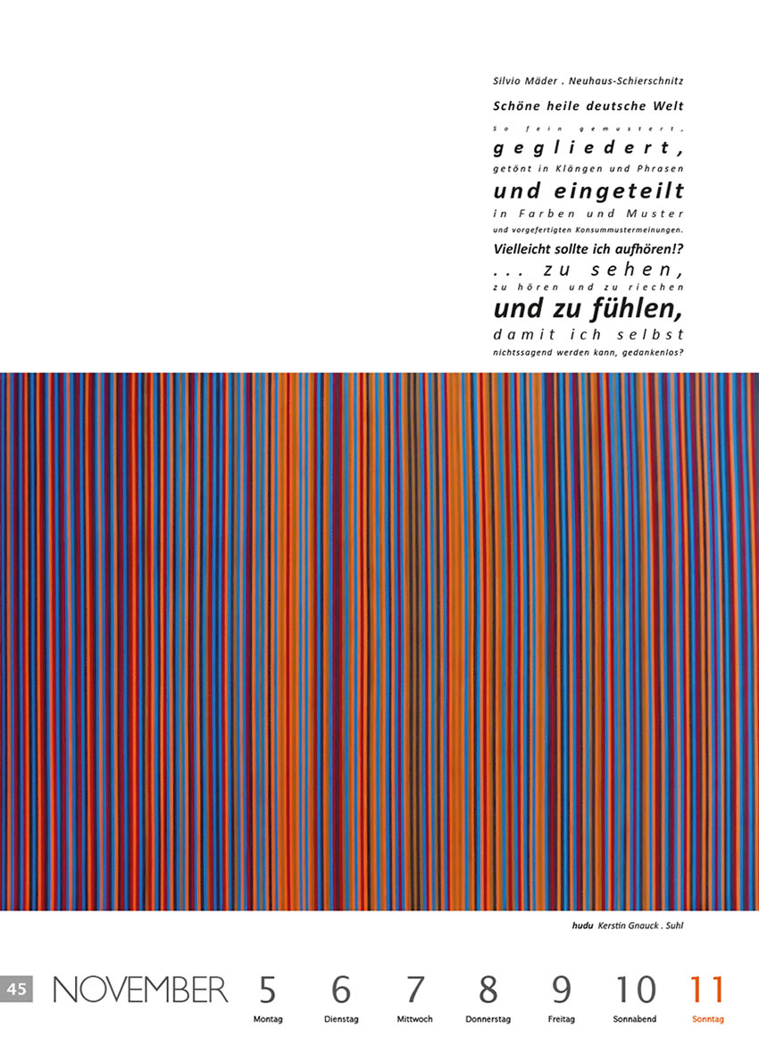 2011-Literaturkalender-Thueringer-Ansichten-2012-45 Schöne heile deutsche Welt... (Text: Silvio Mäder) | hudu (Bild: Kerstin Gnauck) . Literaturkalender Thüringer Ansichten 2012
