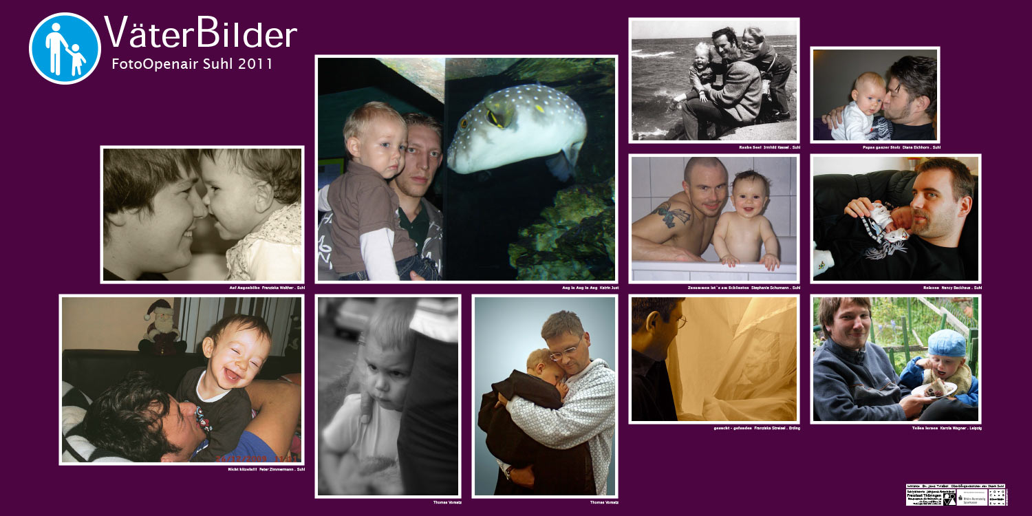 Ausstellung "VäterBilder": Franziska Walther, Katrin Just, Irmhild Kessel, Diana Eichhorn, Stephanie Schumann, Nancy Backhaus, Peter Zimmermann, Thomas Vorsatz, Franziska Streisel, Karola Wagner . Foto Openair Suhl 2011
