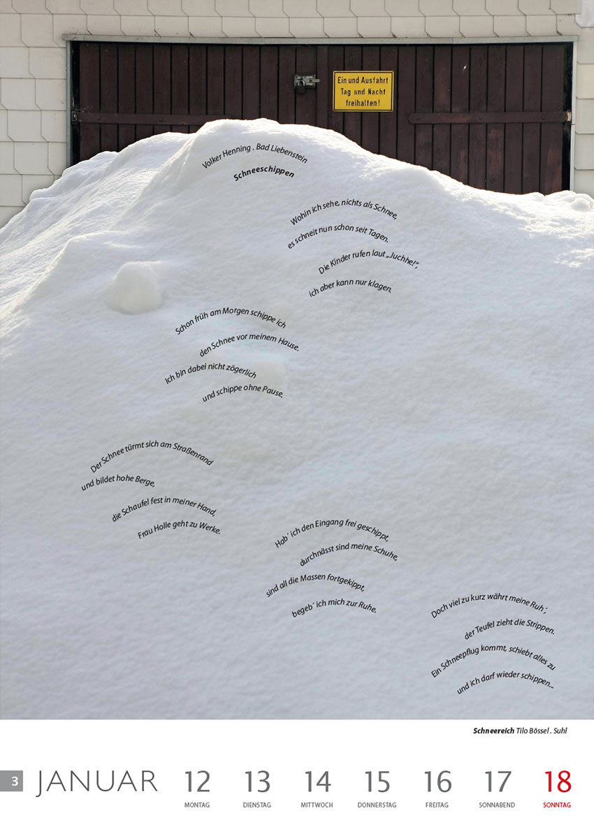 Schneeschippen (Text: Volker Henning) | Schneereich (Foto: Tilo Bössel) . Literaturkalender Thüringer Ansichten 2015