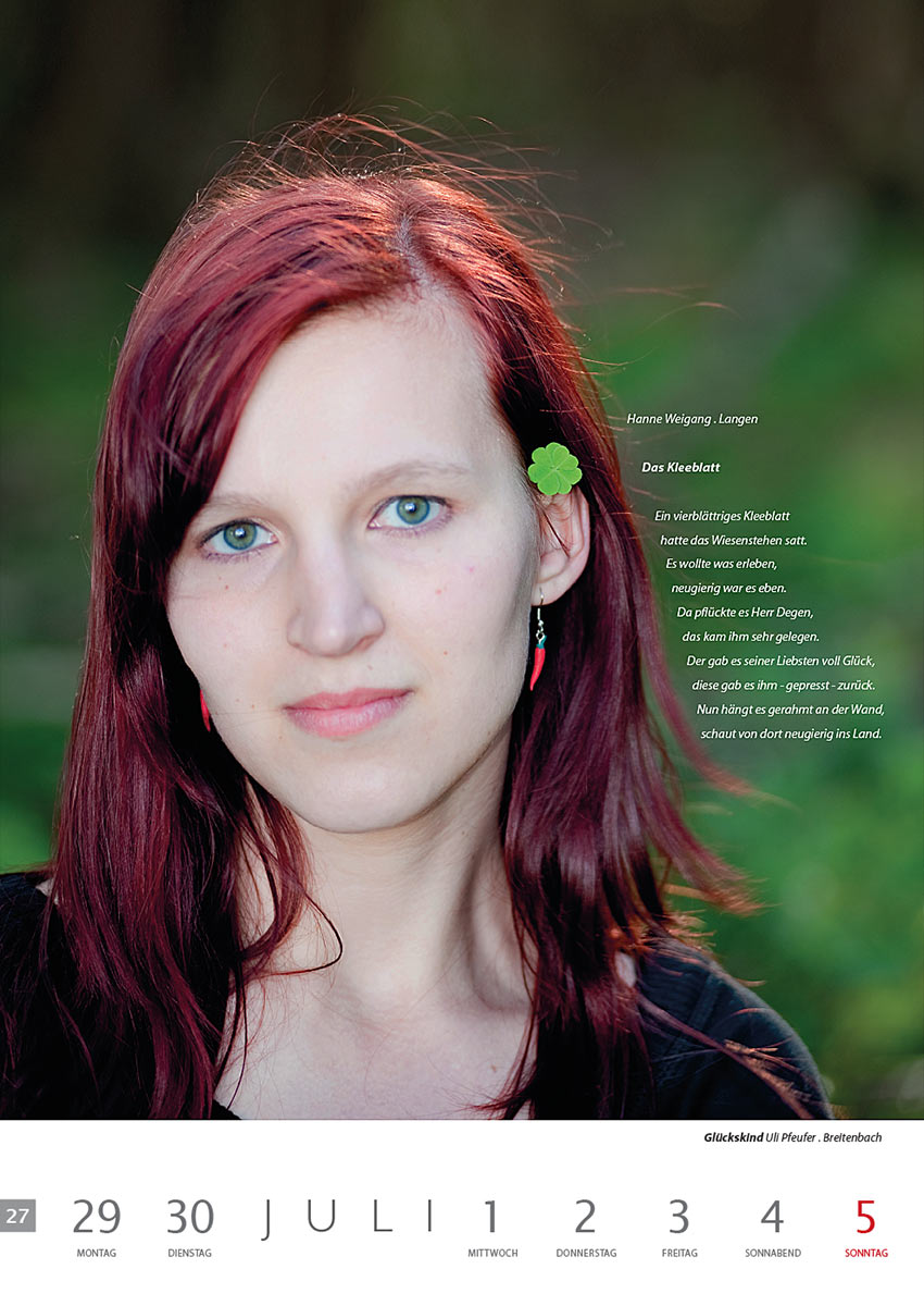 Das Kleeblatt (Text: Hanne Weigang) | Glückskind (Foto: Uli Pfeufer) . Literaturkalender Thüringer Ansichten 2015