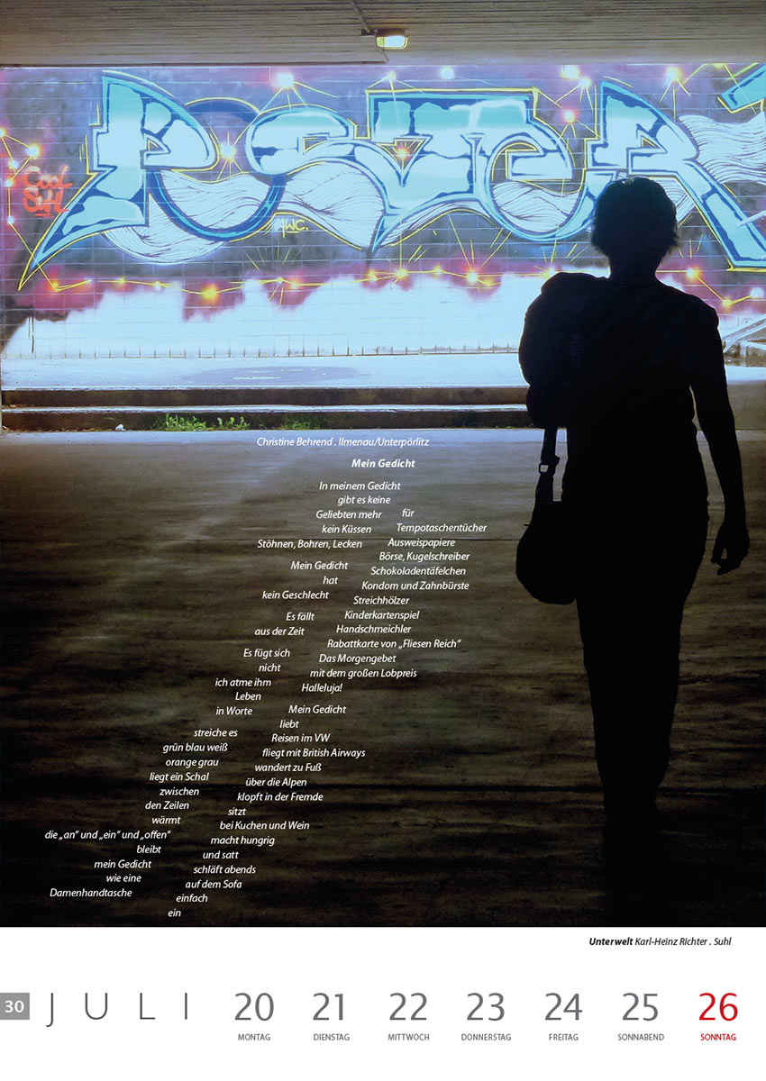 Mein Gedicht (Text: Christine Behrend) | Unterwelt (Foto: Karl-Heinz Richter) . Literaturkalender Thüringer Ansichten 2015