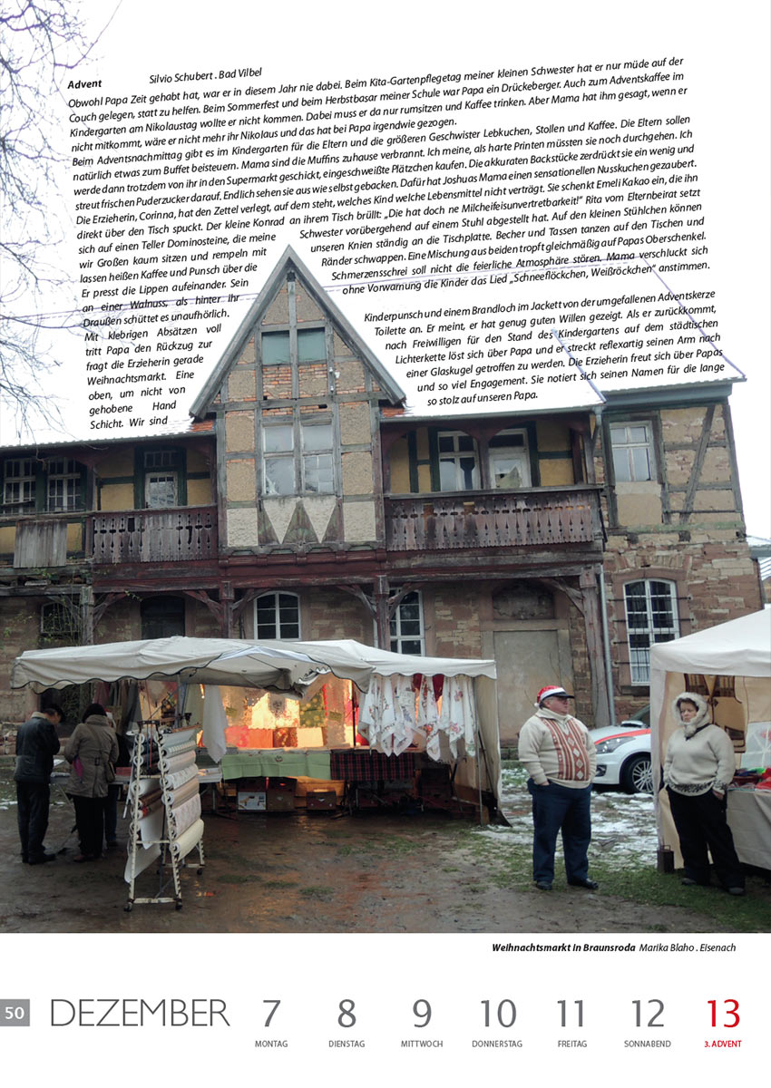 Advent (Text: Silvio Schubert) | Weihnachtsmarkt in Braunsroda (Foto: Marika Blaho) . Literaturkalender Thüringer Ansichten 2015