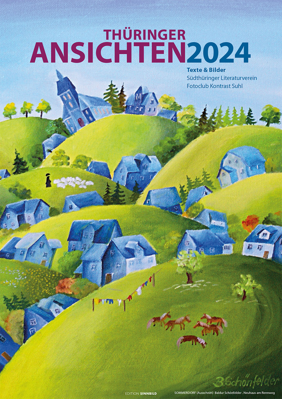 2024-literaturkalender-thueringer-ansichten-01 Literaturkalender Thüringer Ansichten 2024: Titelblatt: Baldur Schönfelder: Sommerdorf (Gestaltung: Designakut 2023)