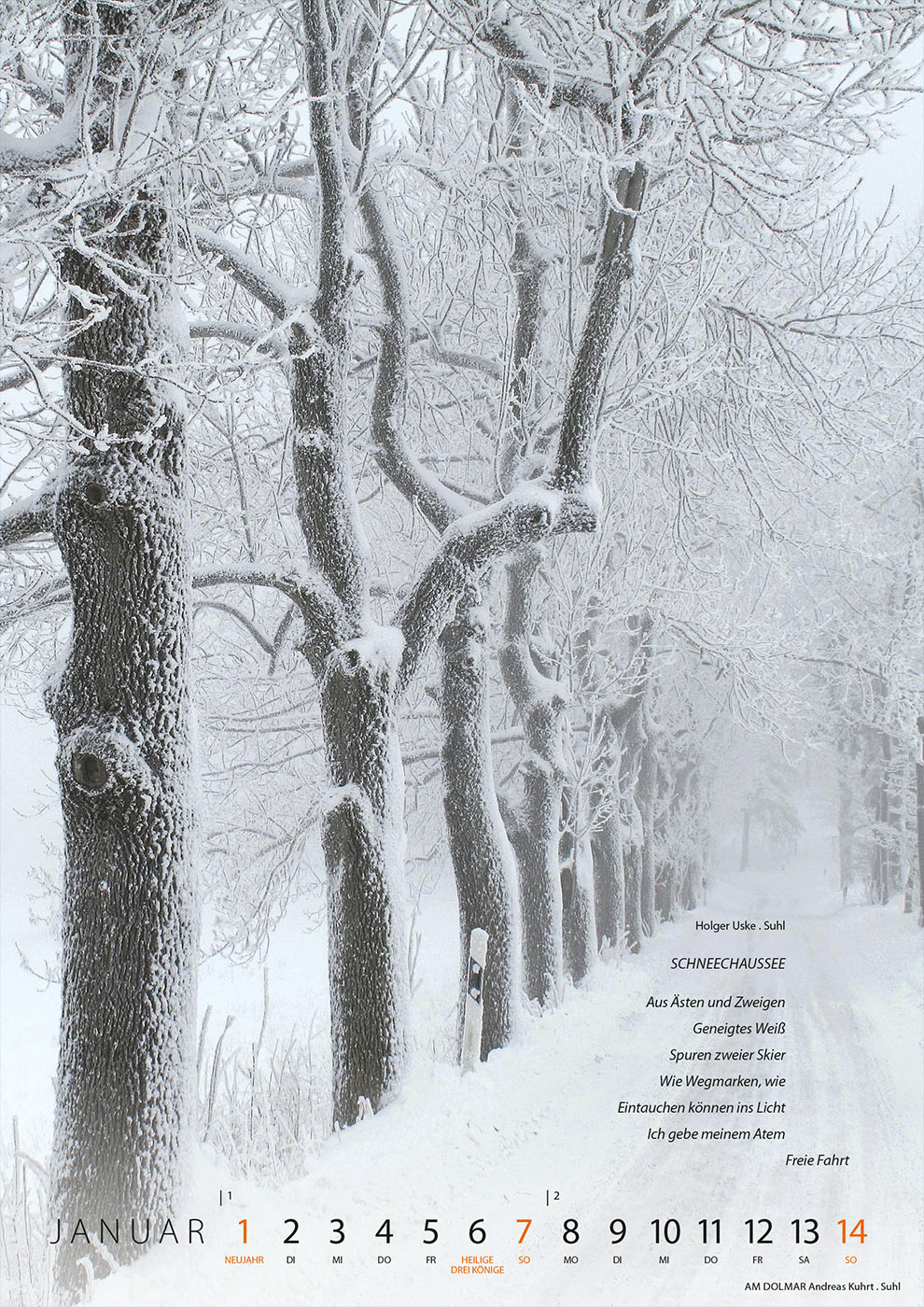2024-literaturkalender-thueringer-ansichten-03 Literaturkalender Thüringer Ansichten 2024: Holger Uske: Schneechaussee | Andreas Kuhrt: Am Dolmar (Gestaltung: Designakut 2023)