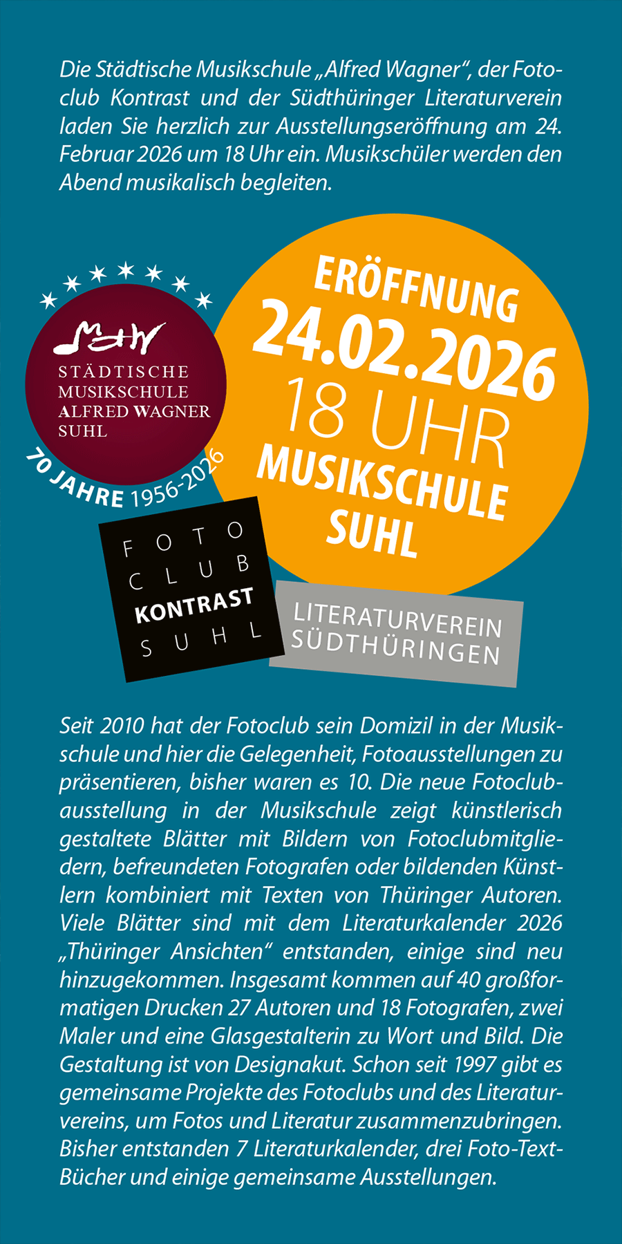 24.01. - 22.10.2026: Fotoclubausstellung "Thüringer Ansichten" in der Musikschule Suhl (Einladungskarte)