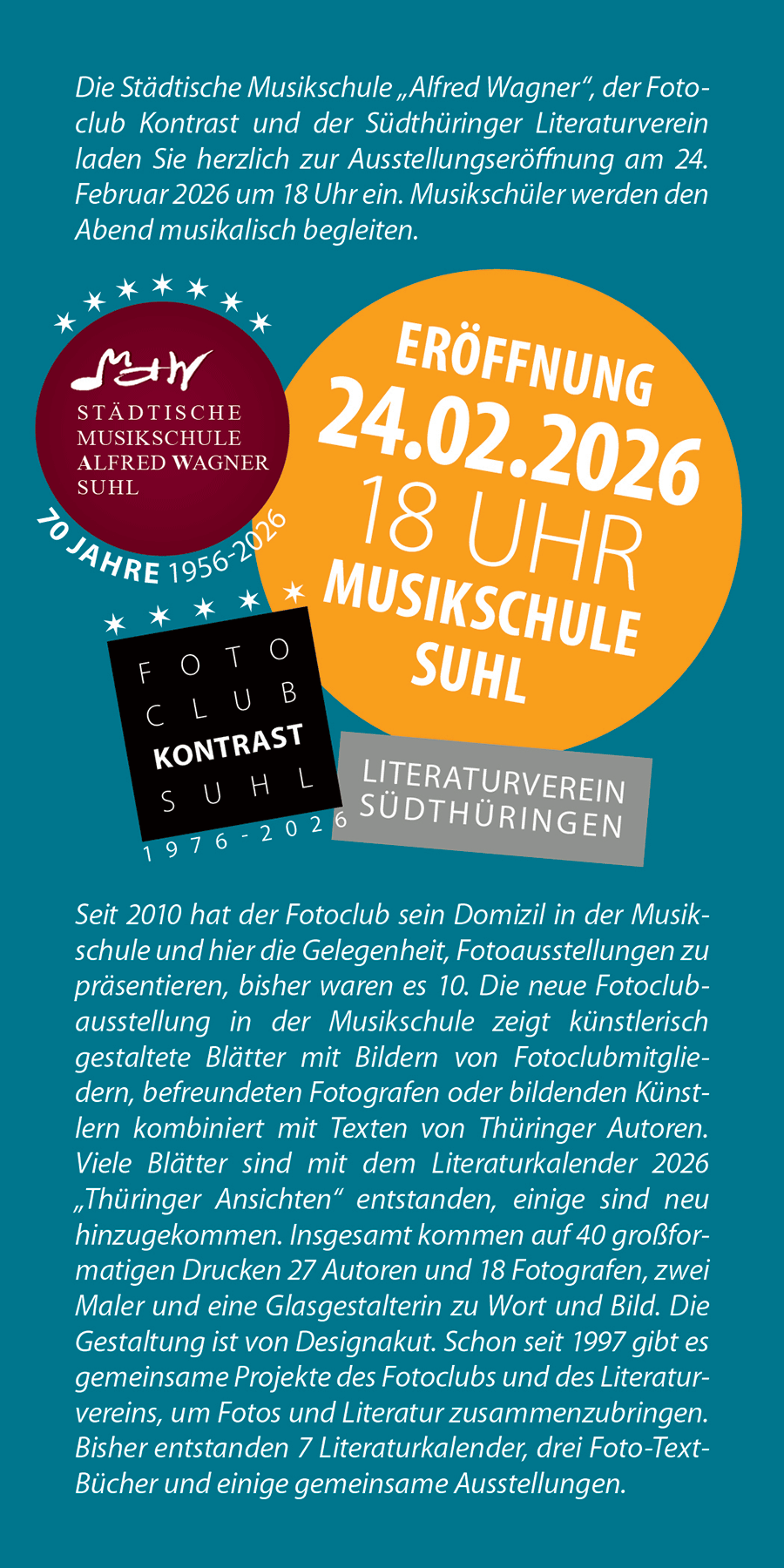 24.01. - 22.10.2026: Fotoclubausstellung "Thüringer Ansichten" in der Musikschule Suhl (Einladungskarte)